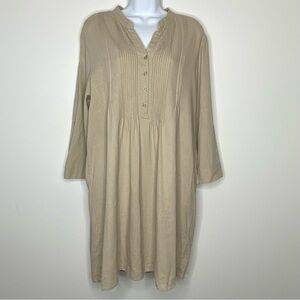 For Cynthia Natural Cream Tan Henley Front Linen Blend Dress
